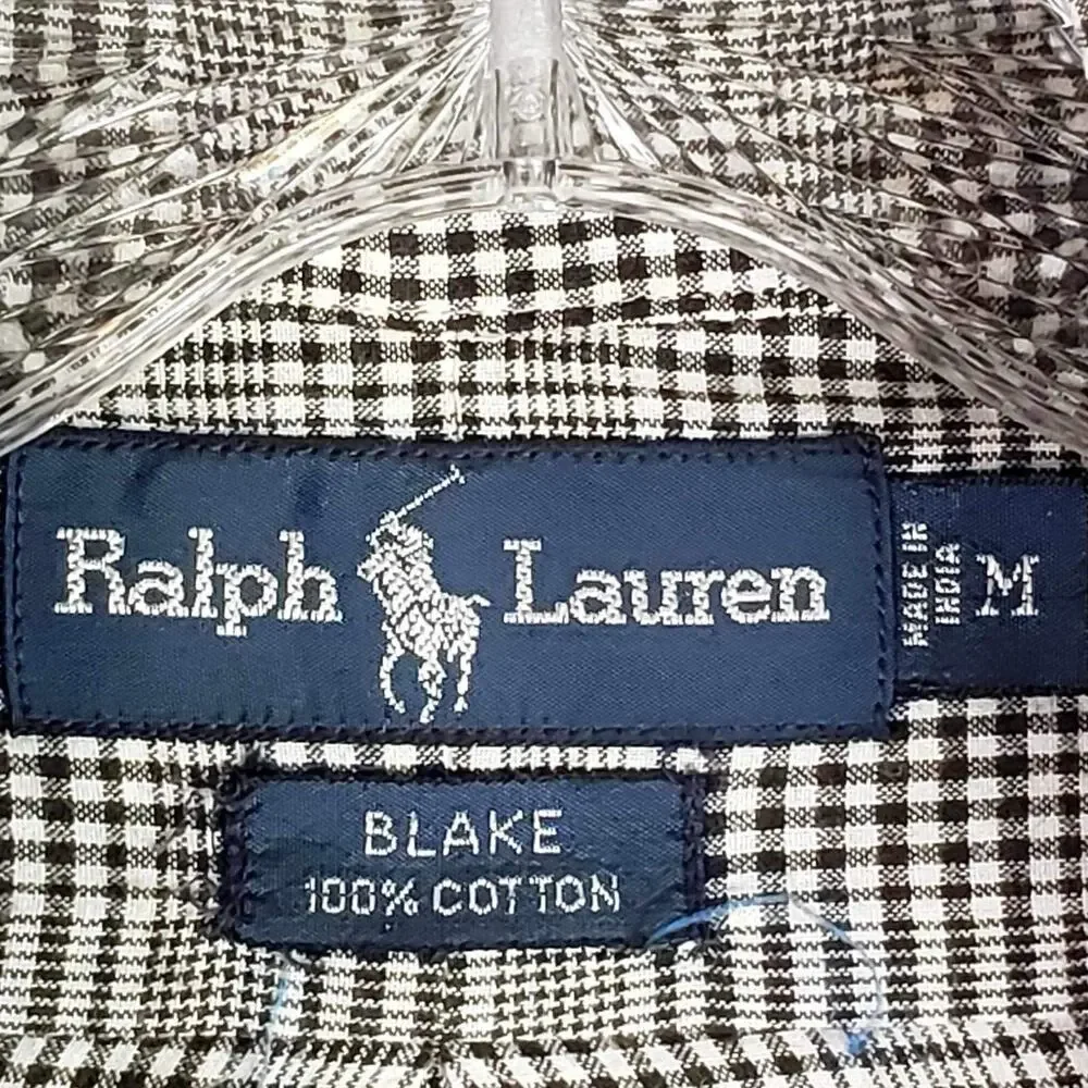 Polo Ralph Lauren Shirt Oxford Black Plaid Blake Mens M Medium Button Down SS